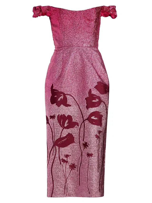 Markarian Women's Amina Floral Metallic Ombre Off-The-Shoulder Midi-Dress - Pink