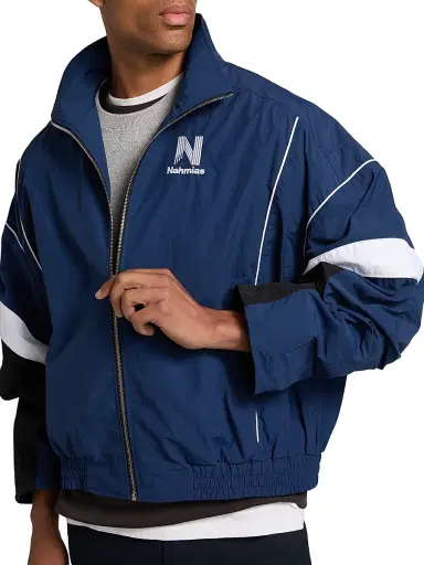 Nahmias Men's Warm Up Jacket - Cobalt Blue Nylon - Size XL | Thumbnail 6