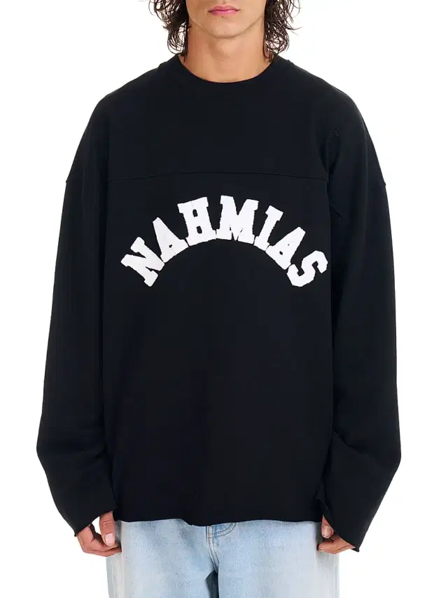 Nahmias Men's Varsity Long-Sleeve T-Shirt - Black Jersey