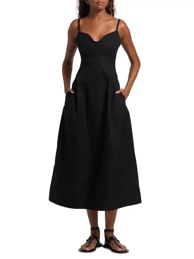 Co Women's Bustier Cotton Midi-Dress - Black - Size Medium | Thumbnail 3