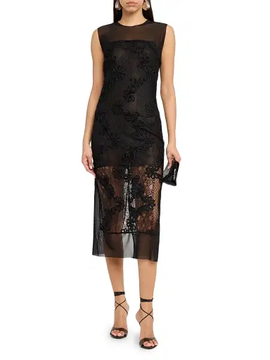 JBQ Women's Cove Floral-Lace Sheer-Overlay Midi-Dress - Black - Size Large | Thumbnail 2 JBQ Women's Cove Floral-Lace Sheer-Overlay Midi-Dress - Black - Size Large | Thumbnail 2