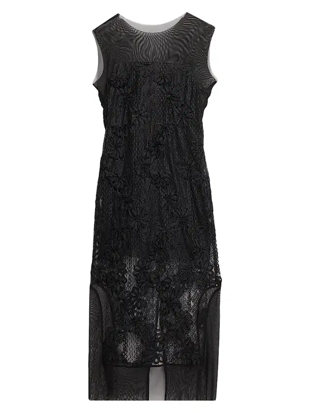 JBQ Women's Cove Floral-Lace Sheer-Overlay Midi-Dress - Black