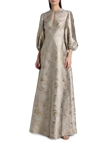 Reem Acra Women's Petals, Spice, & Whispers of Plumage Brocade Caftan - Platinum Marble - Size 6 | Thumbnail 3