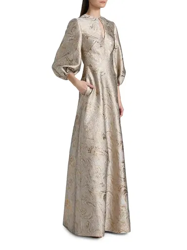 Reem Acra Women's Petals, Spice, & Whispers of Plumage Brocade Caftan - Platinum Marble - Size 6 | Thumbnail 4