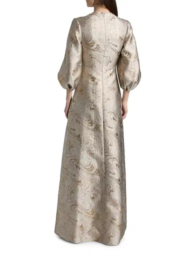 Reem Acra Women's Petals, Spice, & Whispers of Plumage Brocade Caftan - Platinum Marble - Size 6 | Thumbnail 5