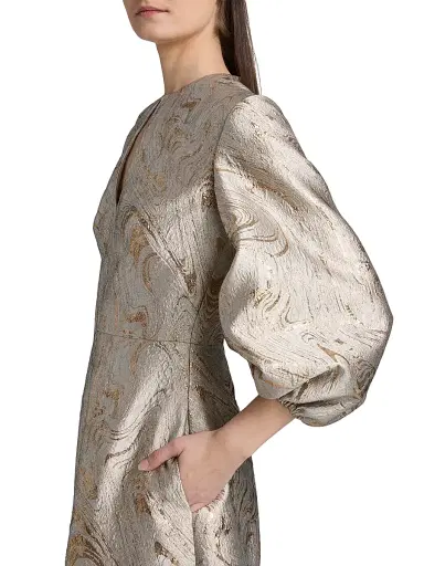 Reem Acra Women's Petals, Spice, & Whispers of Plumage Brocade Caftan - Platinum Marble - Size 6 | Thumbnail 6