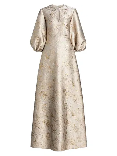 Reem Acra Women's Petals, Spice, & Whispers of Plumage Brocade Caftan - Platinum Marble - Size 6 | Thumbnail 1