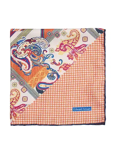 Edward Armah Men's Printed Silk Pocket Square | Thumbnail 1 Edward Armah Men's Printed Silk Pocket Square | Thumbnail 1