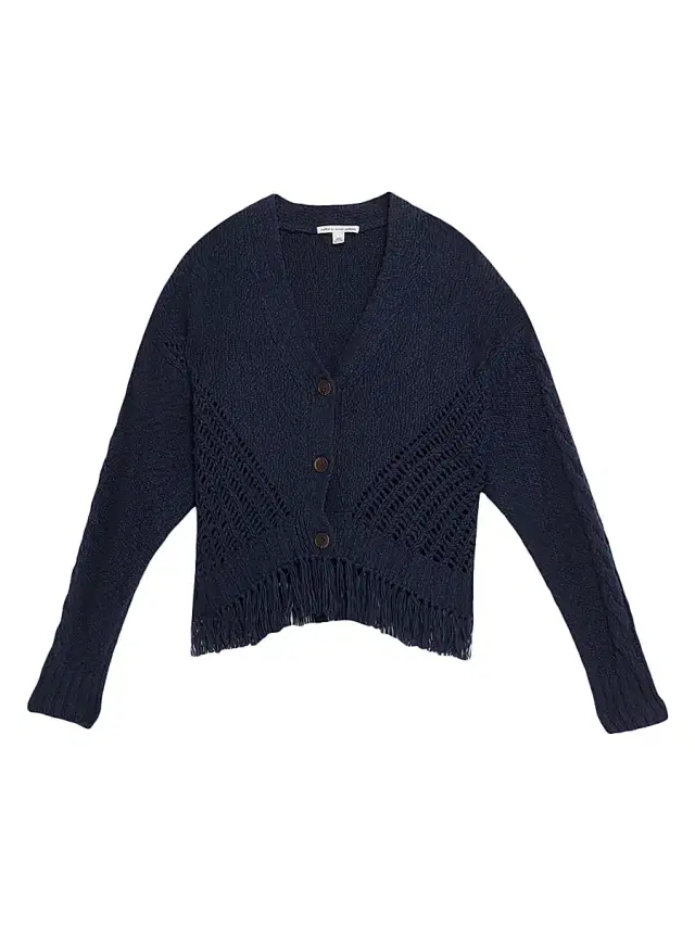 Women's Cotton Fringed V-Neck Cardigan - Navy