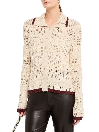 Autumn Cashmere Women's Cotton Pointelle Cardigan - Natural | Thumbnail 3