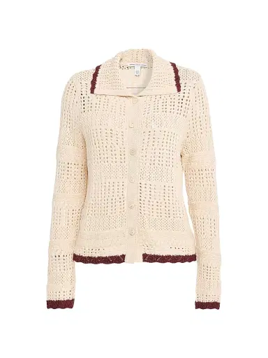 Autumn Cashmere Women's Cotton Pointelle Cardigan - Natural | Thumbnail 1