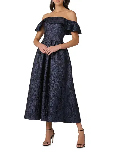 Shoshanna Women's Solana Metallic Jacquard Cocktail Dress - Navy | Thumbnail 2 Shoshanna Women's Solana Metallic Jacquard Cocktail Dress - Navy | Thumbnail 2