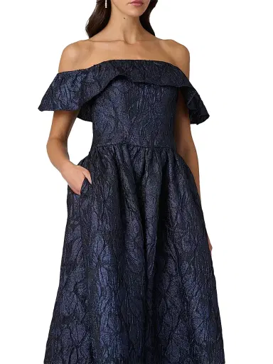 Shoshanna Women's Solana Metallic Jacquard Cocktail Dress - Navy | Thumbnail 4 Shoshanna Women's Solana Metallic Jacquard Cocktail Dress - Navy | Thumbnail 4