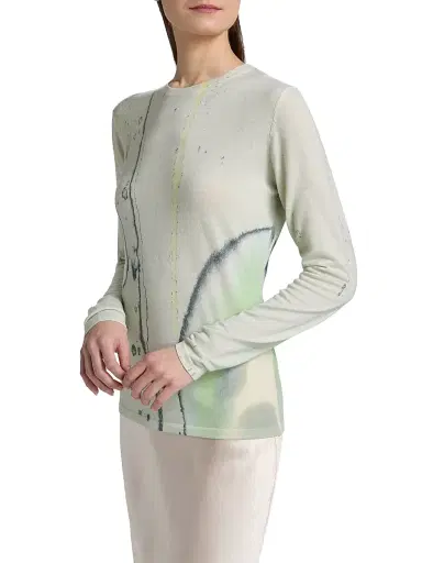 Jason Wu Collection Women's Watercolor Floral Merino Wool Slim-Fit Sweater - Light Jade Multi - Size XS | Thumbnail 4 Jason Wu Collection Women's Watercolor Floral Merino Wool Slim-Fit Sweater - Light Jade Multi - Size XS | Thumbnail 4