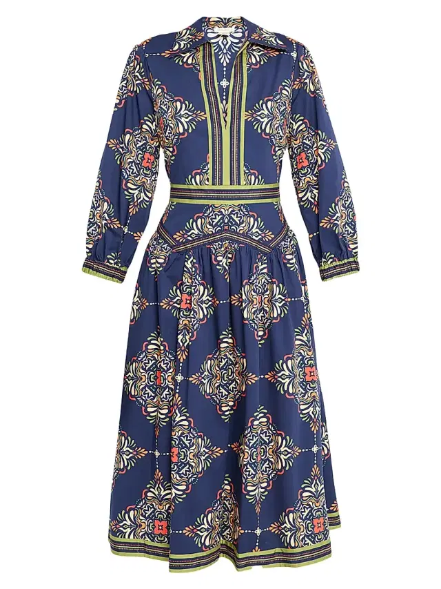 Shoshanna Women's Lola Medallion-Print Midi-Shirtdress - Navy