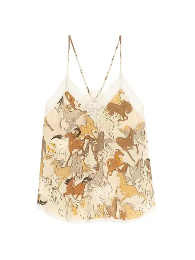 Zadig & Voltaire Women's Christy Horses Lace-Trimmed Silk Tank - Ecru | Thumbnail 2 Zadig & Voltaire Women's Christy Horses Lace-Trimmed Silk Tank - Ecru | Thumbnail 2