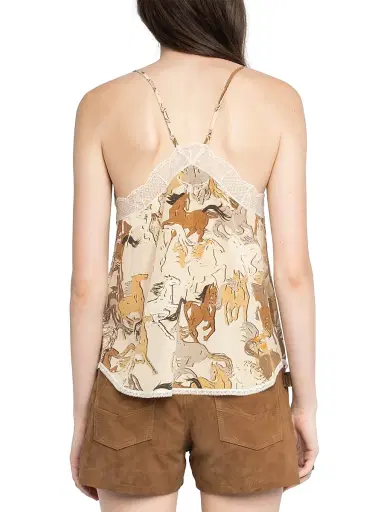 Zadig & Voltaire Women's Christy Horses Lace-Trimmed Silk Tank - Ecru | Thumbnail 3 Zadig & Voltaire Women's Christy Horses Lace-Trimmed Silk Tank - Ecru | Thumbnail 3