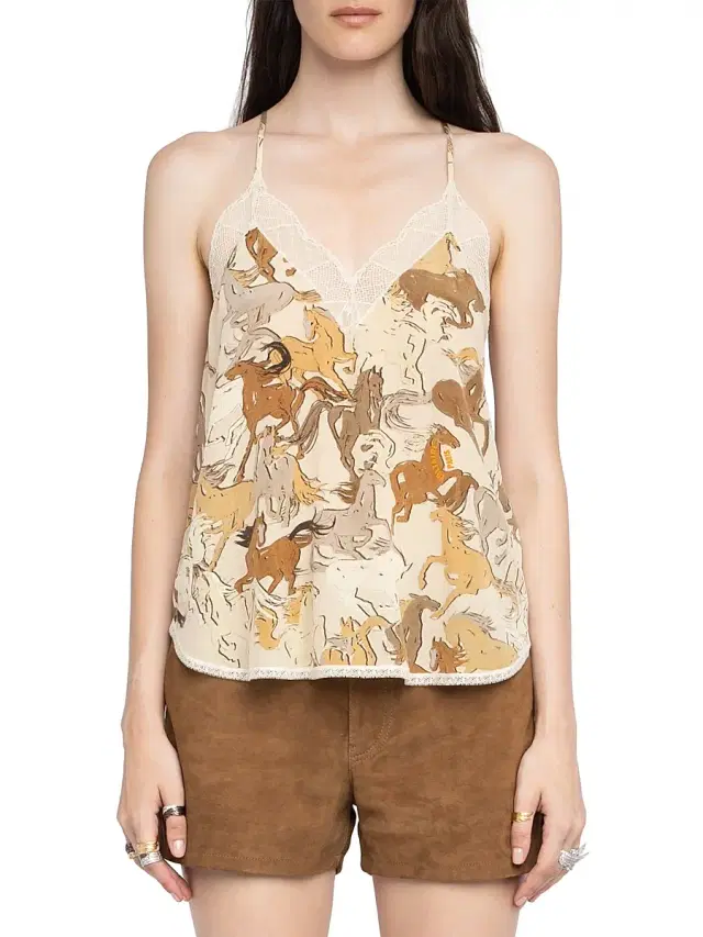 Women's Christy Horses Lace-Trimmed Silk Tank - Ecru