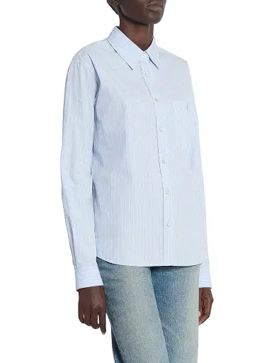 Saint Laurent Women's Cassandre Shirt in Striped Cotton Poplin - Bleu Gris - Size 2 | Thumbnail 5 Saint Laurent Women's Cassandre Shirt in Striped Cotton Poplin - Bleu Gris - Size 2 | Thumbnail 5