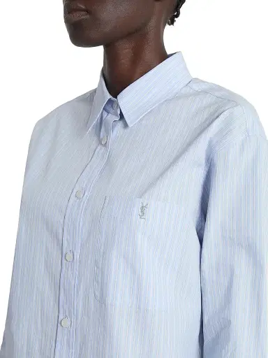 Saint Laurent Women's Cassandre Shirt in Striped Cotton Poplin - Bleu Gris - Size 2 | Thumbnail 6 Saint Laurent Women's Cassandre Shirt in Striped Cotton Poplin - Bleu Gris - Size 2 | Thumbnail 6