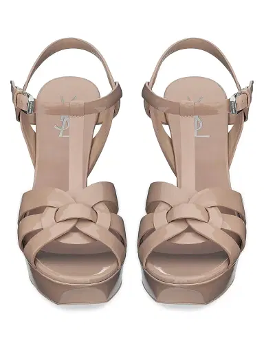 Saint Laurent Women's Tribute Platform Sandals in Patent Leather - Beige | Thumbnail 2 Saint Laurent Women's Tribute Platform Sandals in Patent Leather - Beige | Thumbnail 2