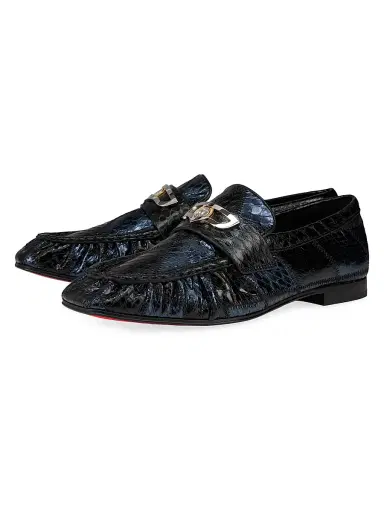 Christian Louboutin Women's Mocallista Watersnake Skin Loafers - Black Blue | Thumbnail 2
