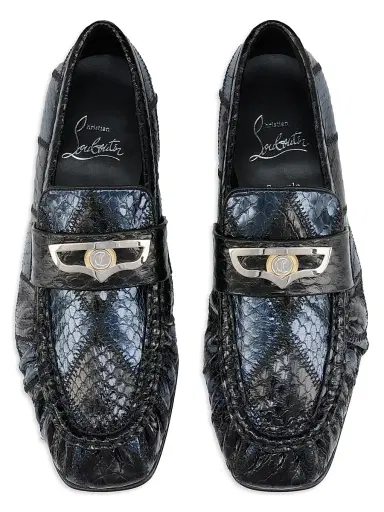 Christian Louboutin Women's Mocallista Watersnake Skin Loafers - Black Blue | Thumbnail 4
