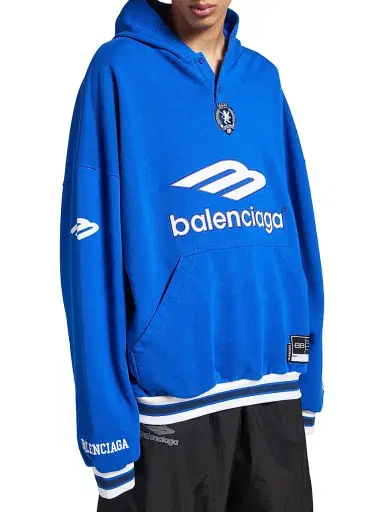 Balenciaga Men's 3B Football Polo Hoodie - Royal Blue White - Size Large | Thumbnail 3 Balenciaga Men's 3B Football Polo Hoodie - Royal Blue White - Size Large | Thumbnail 3