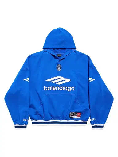 Balenciaga Men's 3B Football Polo Hoodie - Royal Blue White - Size Large | Thumbnail 1 Balenciaga Men's 3B Football Polo Hoodie - Royal Blue White - Size Large | Thumbnail 1