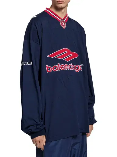 Balenciaga Men's 3B Football Long Sleeve V-Neck T-Shirt - Dark Navy Red - Size XL | Thumbnail 3 Balenciaga Men's 3B Football Long Sleeve V-Neck T-Shirt - Dark Navy Red - Size XL | Thumbnail 3