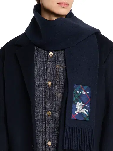 Burberry Men's Cashmere Fringed Narrow Scarf - Dark Blue | Thumbnail 2 Burberry Men's Cashmere Fringed Narrow Scarf - Dark Blue | Thumbnail 2