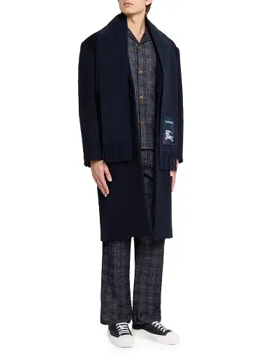 Burberry Men's Cashmere Fringed Narrow Scarf - Dark Blue | Thumbnail 3 Burberry Men's Cashmere Fringed Narrow Scarf - Dark Blue | Thumbnail 3