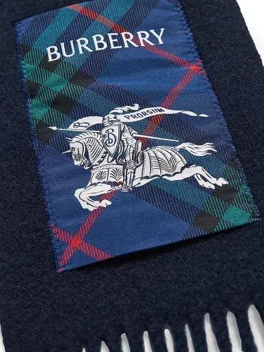 Burberry Men's Cashmere Fringed Narrow Scarf - Dark Blue | Thumbnail 4 Burberry Men's Cashmere Fringed Narrow Scarf - Dark Blue | Thumbnail 4