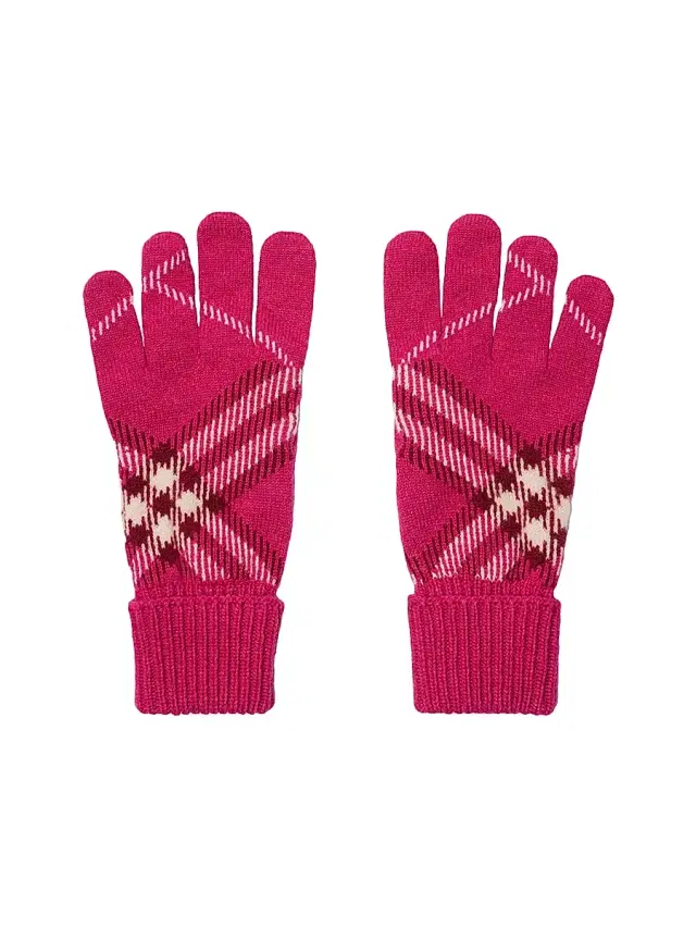 Women's Cashmere-Blend Check Gloves - Jam Pink