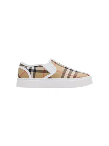 Burberry Kid's Kit Check Slip-On Sneakers - Sand - Size 3.5 (Child) | Thumbnail 1