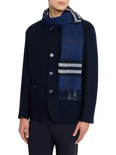 Burberry Men's Cashmere Check Fringed Scarf | Thumbnail 2 Burberry Men's Cashmere Check Fringed Scarf | Thumbnail 2