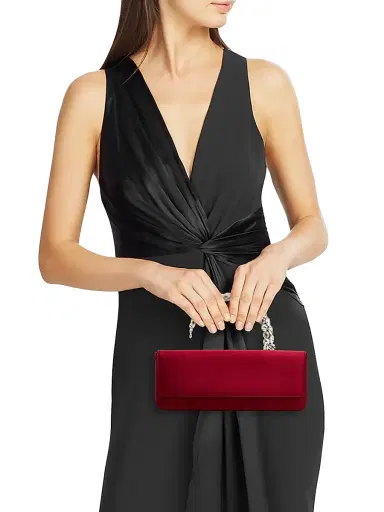 L'Alingi Women's Malika Stone-Handle Satin Clutch - Burgundy | Thumbnail 2 L'Alingi Women's Malika Stone-Handle Satin Clutch - Burgundy | Thumbnail 2