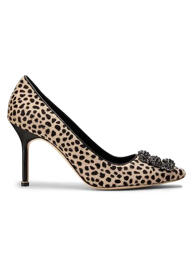 Manolo Blahnik Women's Hangisi Calf Hair & Leather Pumps - Black Print