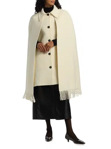 Toteme Women's Fringe Bouclé Wool Cape Coat - Winter White | Thumbnail 2 Toteme Women's Fringe Bouclé Wool Cape Coat - Winter White | Thumbnail 2