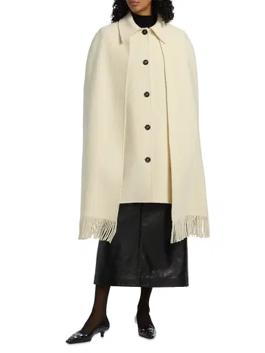 Toteme Women's Fringe Bouclé Wool Cape Coat - Winter White | Thumbnail 3 Toteme Women's Fringe Bouclé Wool Cape Coat - Winter White | Thumbnail 3