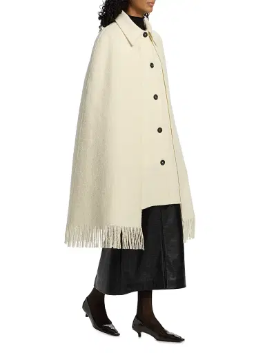 Toteme Women's Fringe Bouclé Wool Cape Coat - Winter White | Thumbnail 4 Toteme Women's Fringe Bouclé Wool Cape Coat - Winter White | Thumbnail 4