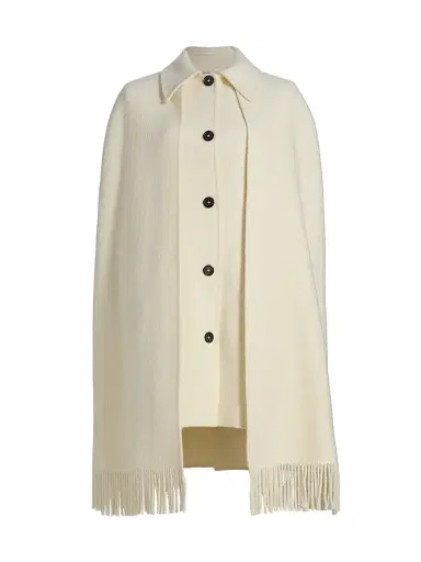 Toteme Women's Fringe Bouclé Wool Cape Coat - Winter White | Thumbnail 1 Toteme Women's Fringe Bouclé Wool Cape Coat - Winter White | Thumbnail 1