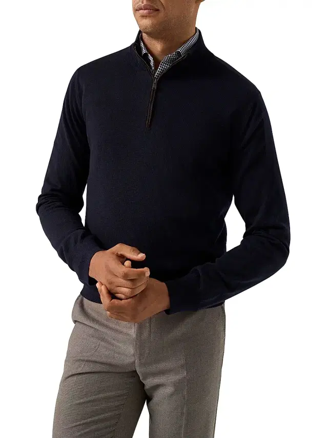 Eton Men's Merino Wool Quarter-Zip Sweater - Navy