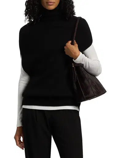 Toteme Women's Crossover Double-Knit Wool Turtleneck Sweater - Black | Thumbnail 3 Toteme Women's Crossover Double-Knit Wool Turtleneck Sweater - Black | Thumbnail 3