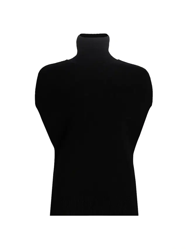 Women's Crossover Double-Knit Wool Turtleneck Sweater - Black