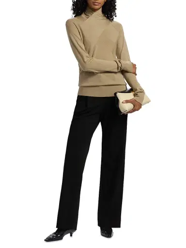 TOTEME Women's Crossover Double-Knit Wool Turtleneck Sweater | Thumbnail 2 TOTEME Women's Crossover Double-Knit Wool Turtleneck Sweater | Thumbnail 2