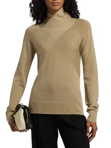 TOTEME Women's Crossover Double-Knit Wool Turtleneck Sweater | Thumbnail 3 TOTEME Women's Crossover Double-Knit Wool Turtleneck Sweater | Thumbnail 3