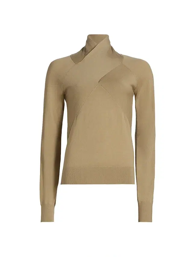 Women's Crossover Double-Knit Wool Turtleneck Sweater - Desert Women's Crossover Double-Knit Wool Turtleneck Sweater - Desert