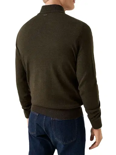 Eton Men's Merino Wool Quarter-Zip Sweater - Olive Green | Thumbnail 2 Eton Men's Merino Wool Quarter-Zip Sweater - Olive Green | Thumbnail 2