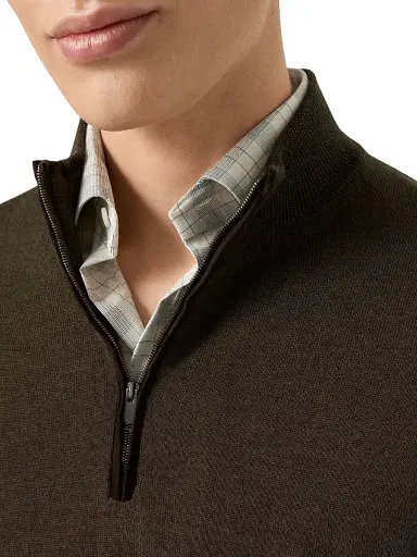 Eton Men's Merino Wool Quarter-Zip Sweater - Olive Green | Thumbnail 3 Eton Men's Merino Wool Quarter-Zip Sweater - Olive Green | Thumbnail 3